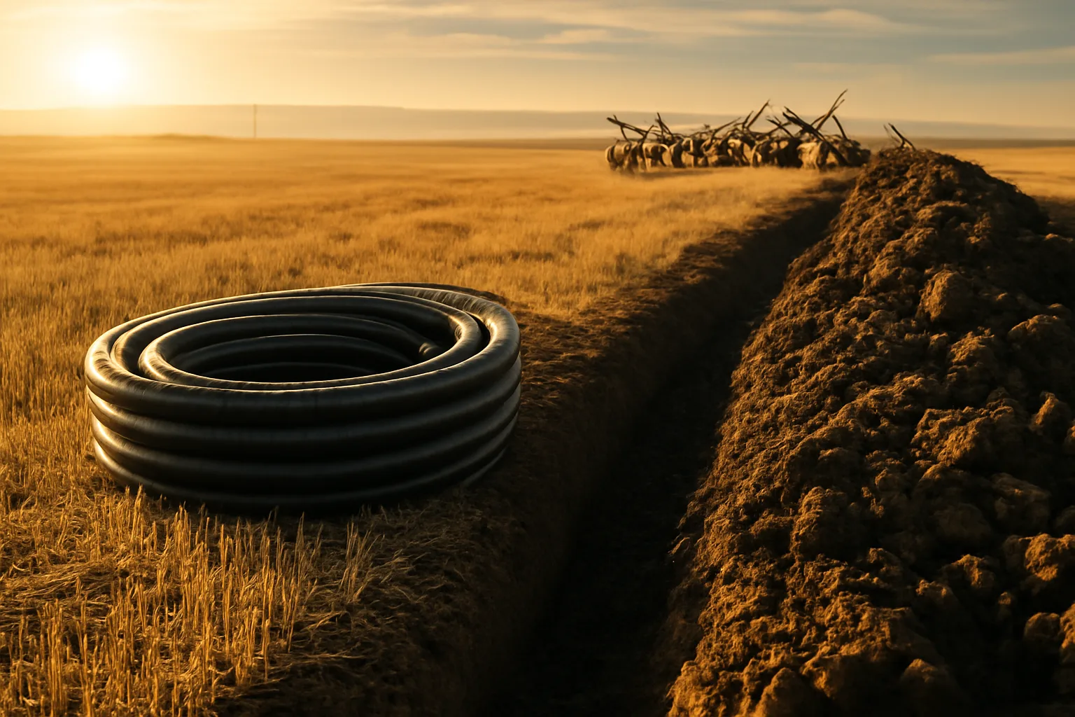 Drain pipe and tile plow on a Magic Valley Idaho field