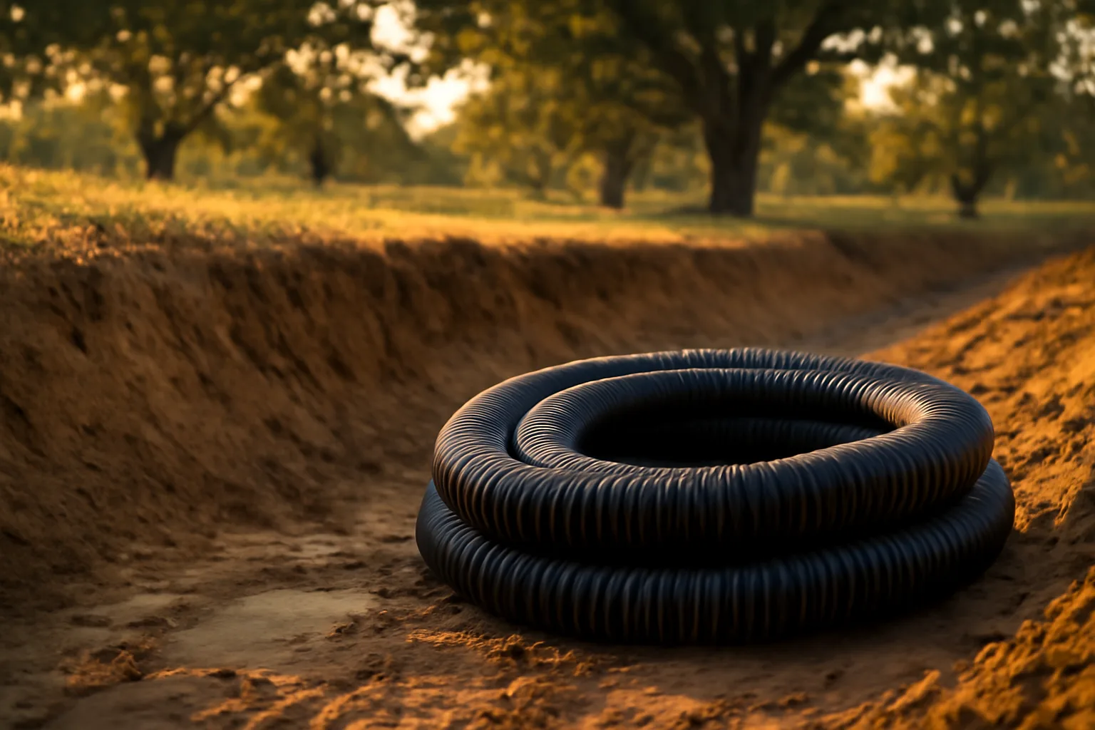Corrugated drainage tile pipe on a Georgia ditch bank