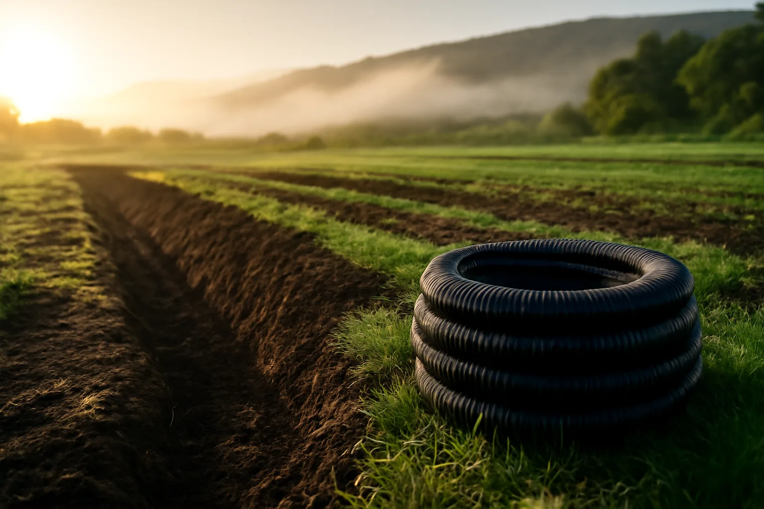 Corrugated drain pipe beside a trench in Hawaiian volcanic soil